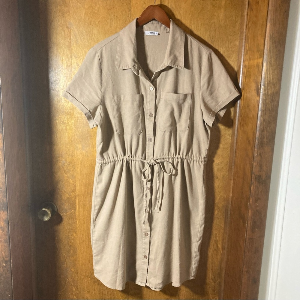 Ci Sono Collared Linen Blend Shirt Dress Mocha Size Large